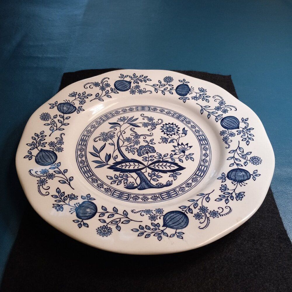 Blue Onion Plate Enoch Wedgwood Tunstall LTD Hand Engraving Decorated Undergla…